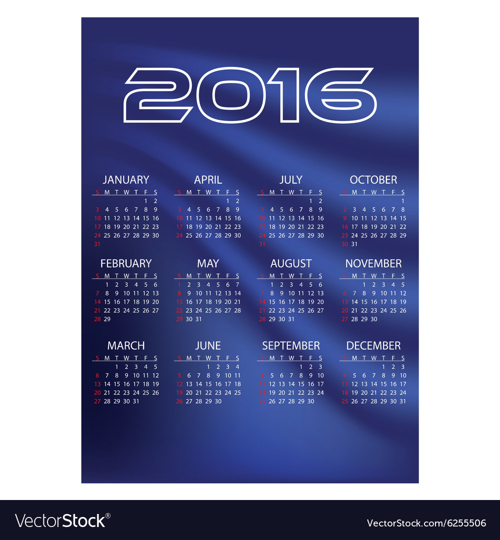 2016 simple business blue waves wall calendar