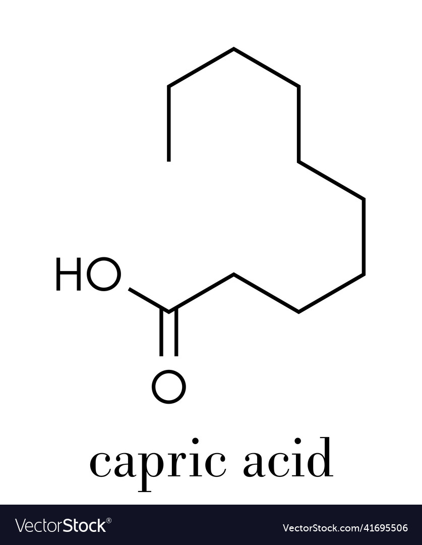 Capric decanoic acid molecule common saturated