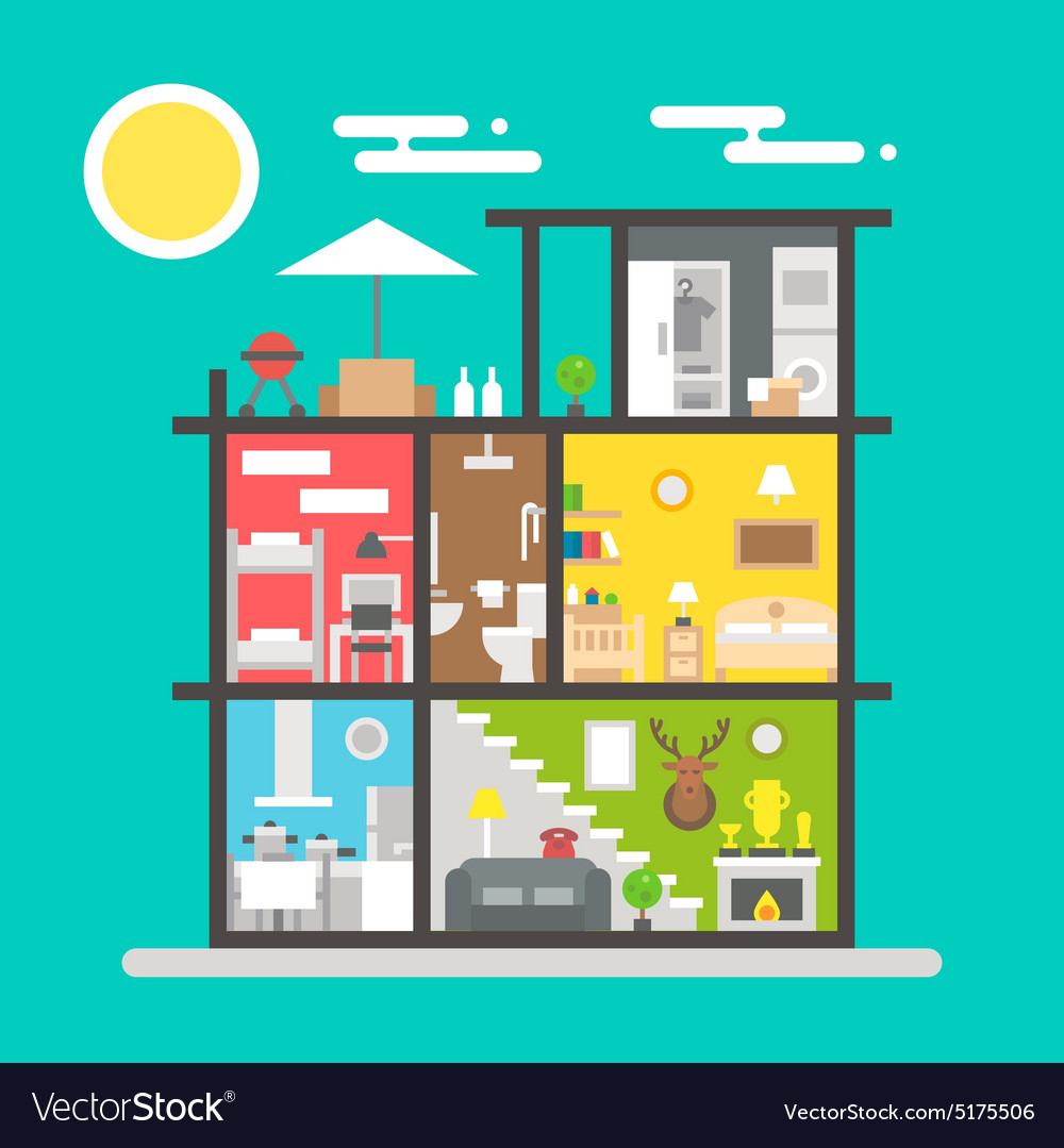 Flat design house interior Royalty Free Vector Image