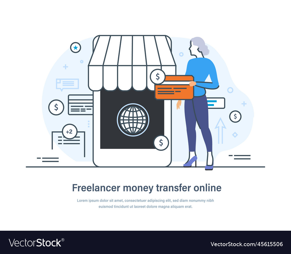 Freelancer money transfer online e-commerce web vector image Freelancer money transfer online e-commerce web