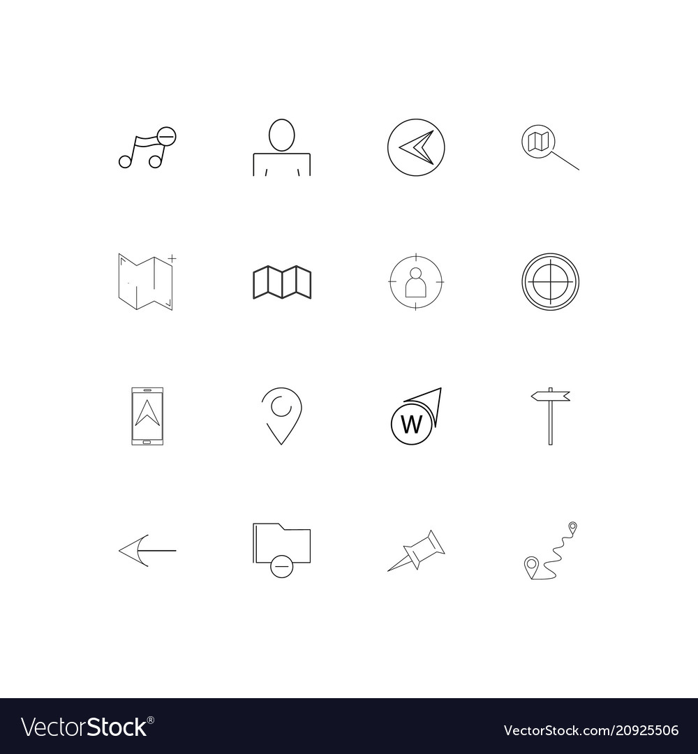 Maps and navigation linear thin icons set