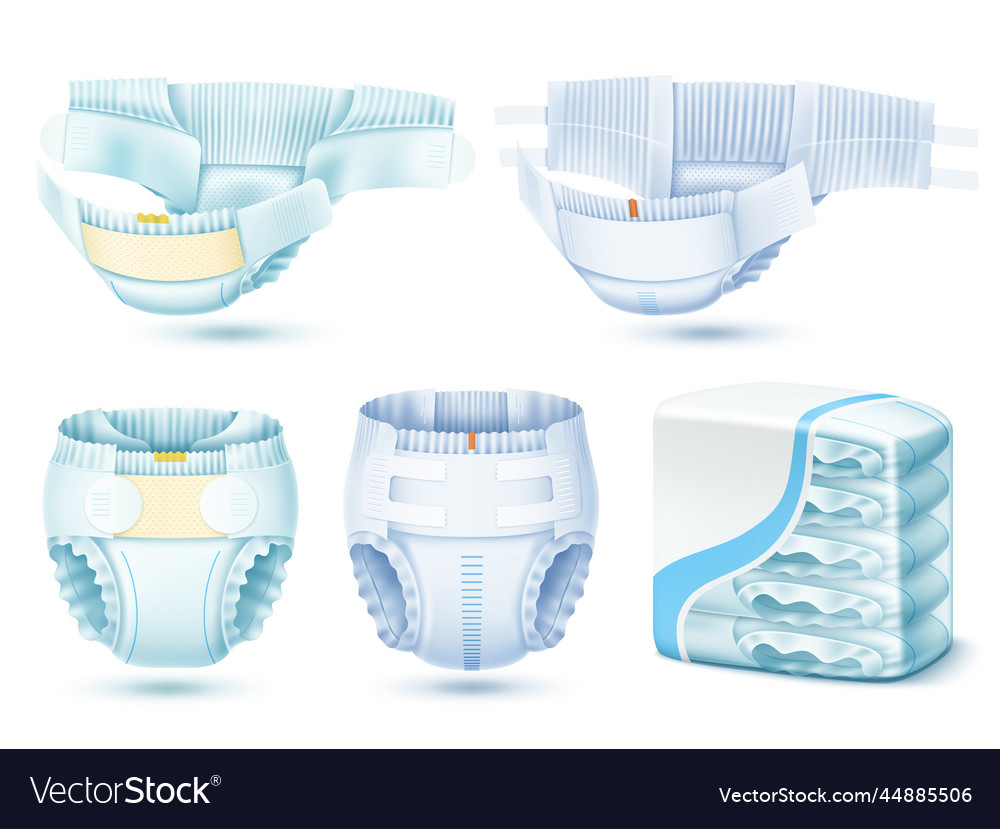 Realistic diapers absorbent newborns panties Vector Image