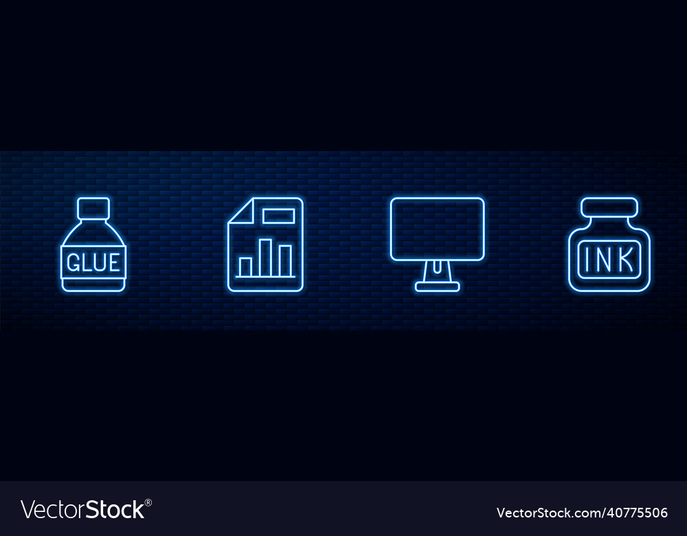 Set line computer monitor glue document vector image Set line computer monitor glue document