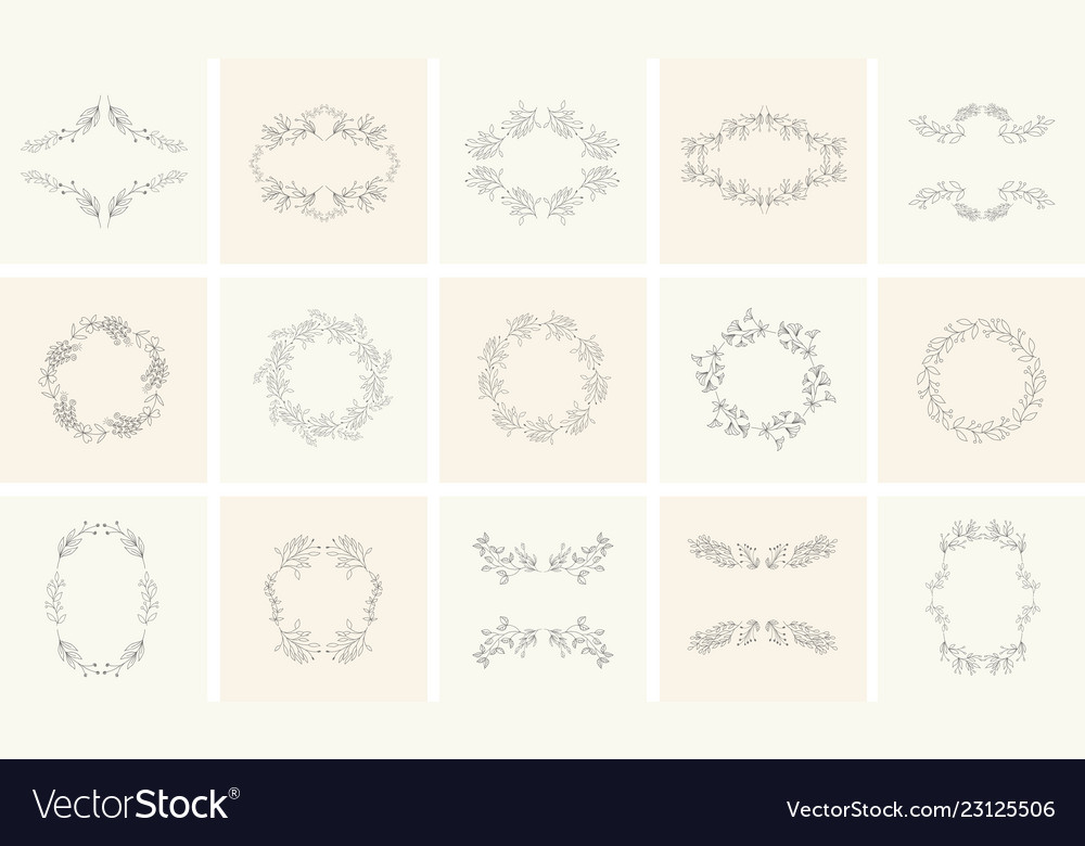 Set of floral frames and wreaths with plant