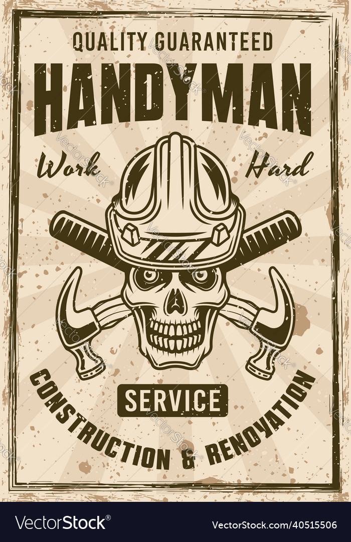 Skull of worker in hard hat and crossed hammers Vector Image