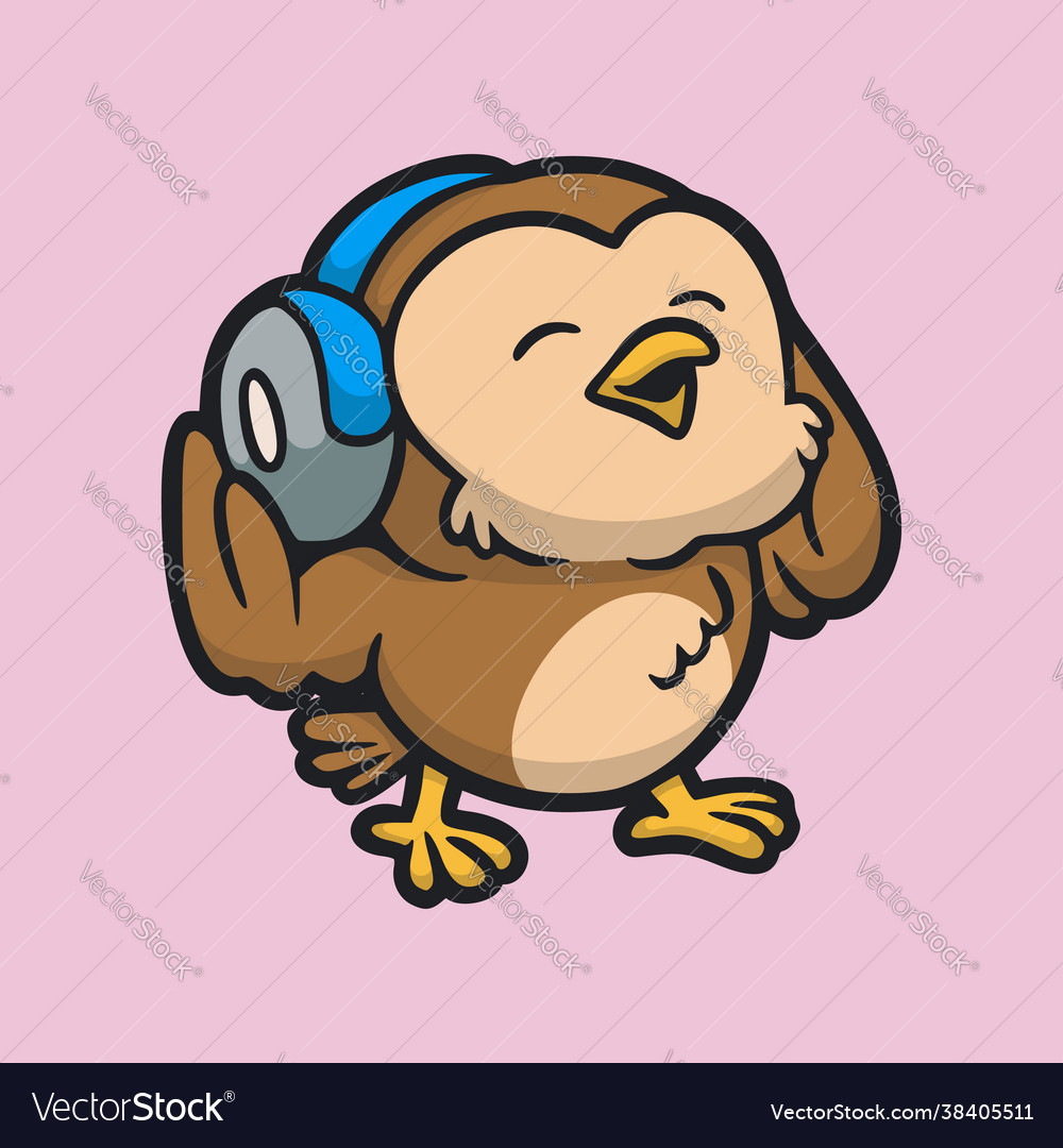 Cartoon animal design owl listening to music cute Vector Image