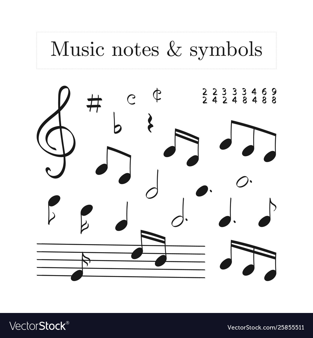 Doodle set isolated music note Royalty Free Vector Image