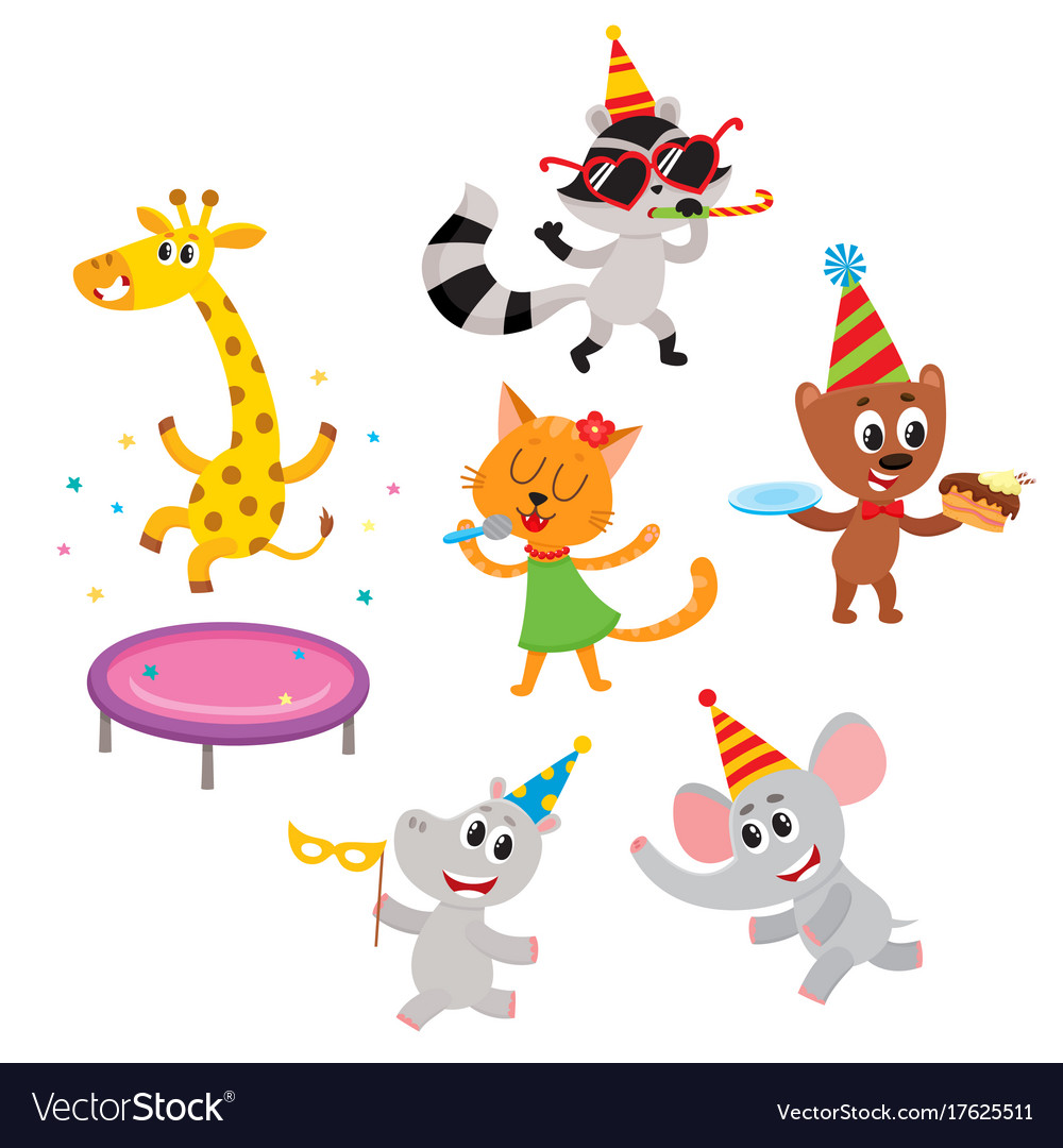 Flat animals party set isolated Royalty Free Vector Image