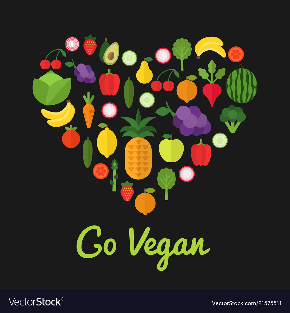 Go vegan design healthy food concept heart shape Vector Image