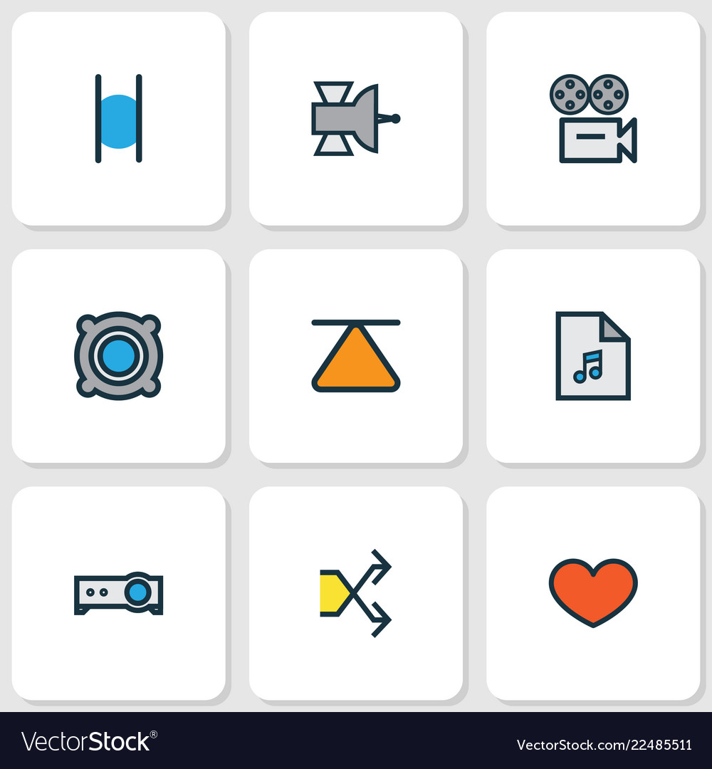 Multimedia icons colored line set with shuffle
