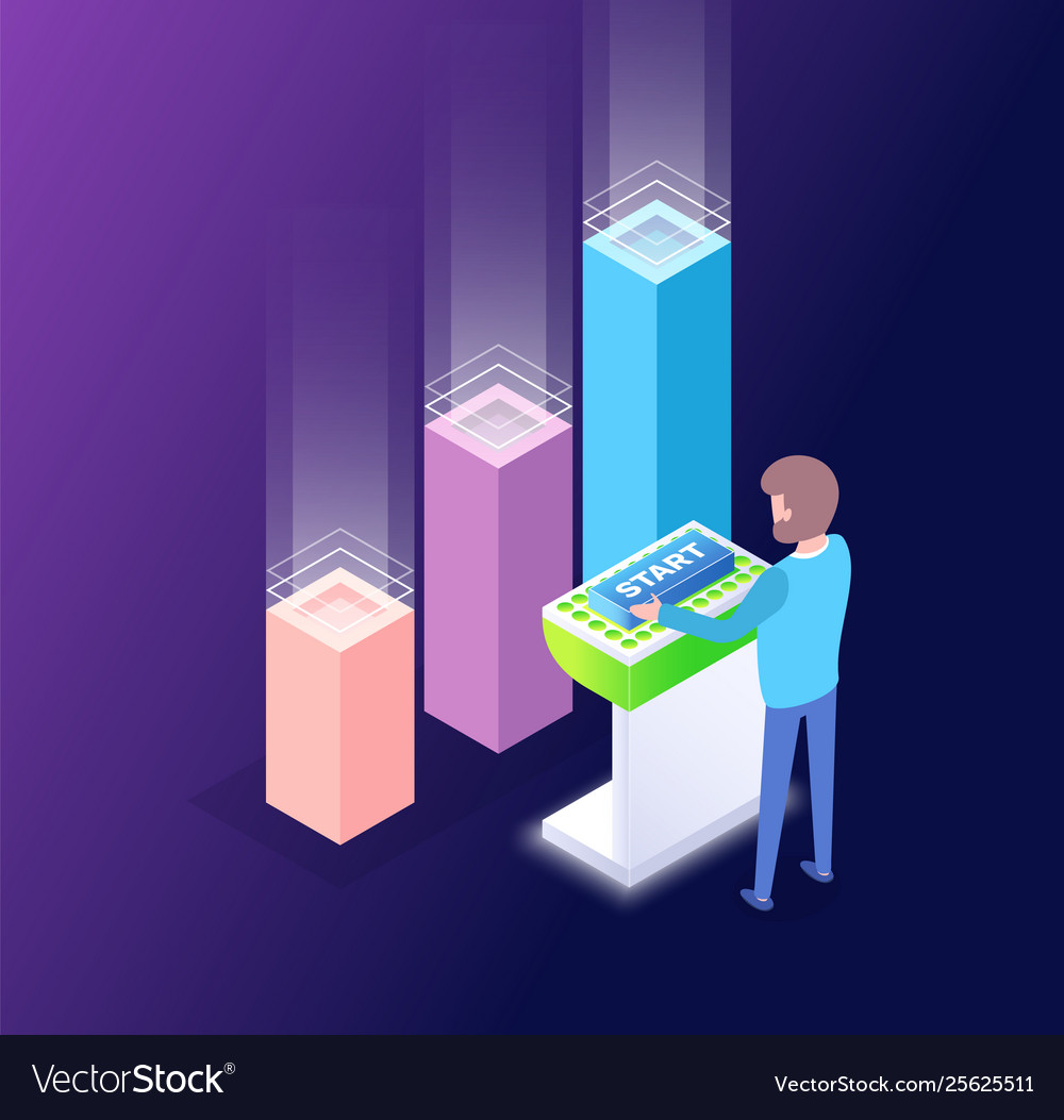 Working man dealing with statistics analyzing vector image Working man dealing with statistics analyzing