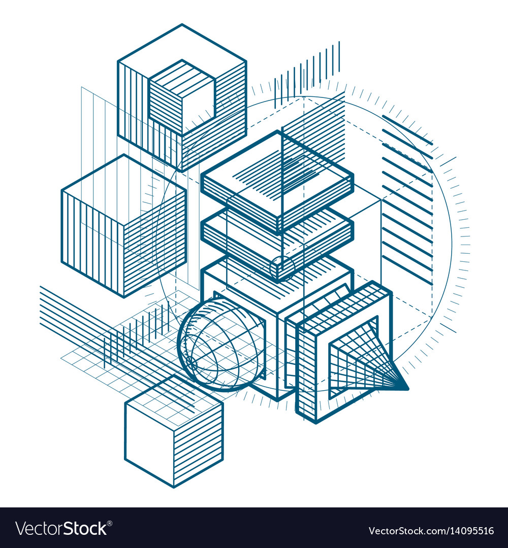 Abstract design with 3d linear mesh shapes