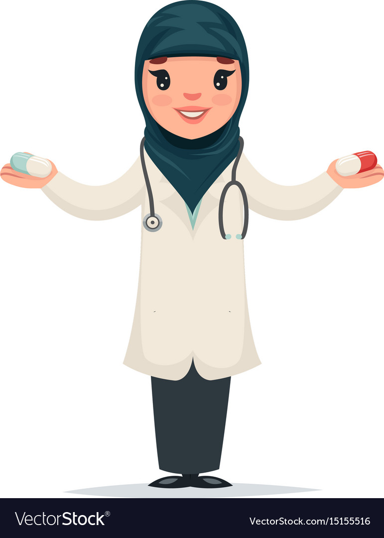 Arab Female Girl Cute Doctor With Pills In Hands Vector Image