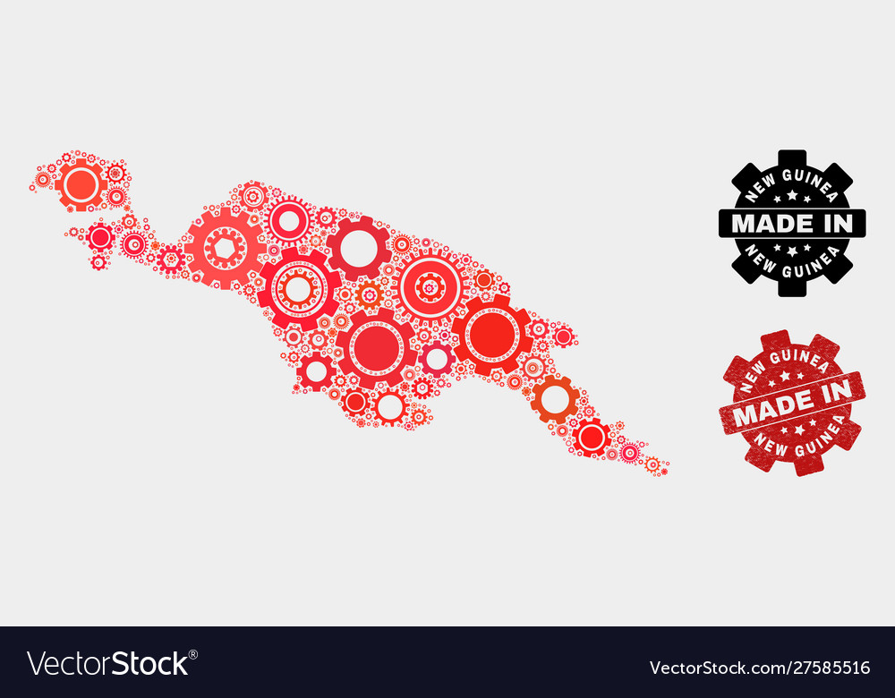 Mosaic new guinea map cogwheel elements