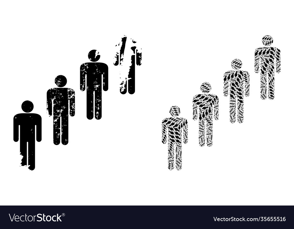People queue icon recursion composition and grunge vector image People queue icon recursion composition and grunge