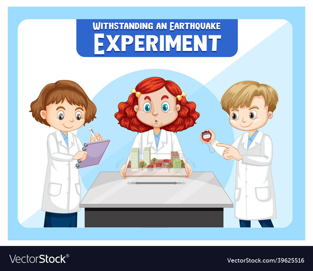 Withstanding earthquake experiment with scientist vector image Withstanding earthquake experiment with scientist