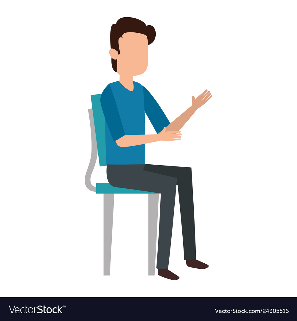 Young man sitting on chair Royalty Free Vector Image