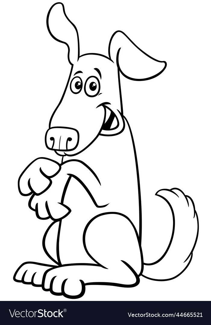 Cartoon happy dog comic character coloring page Vector Image