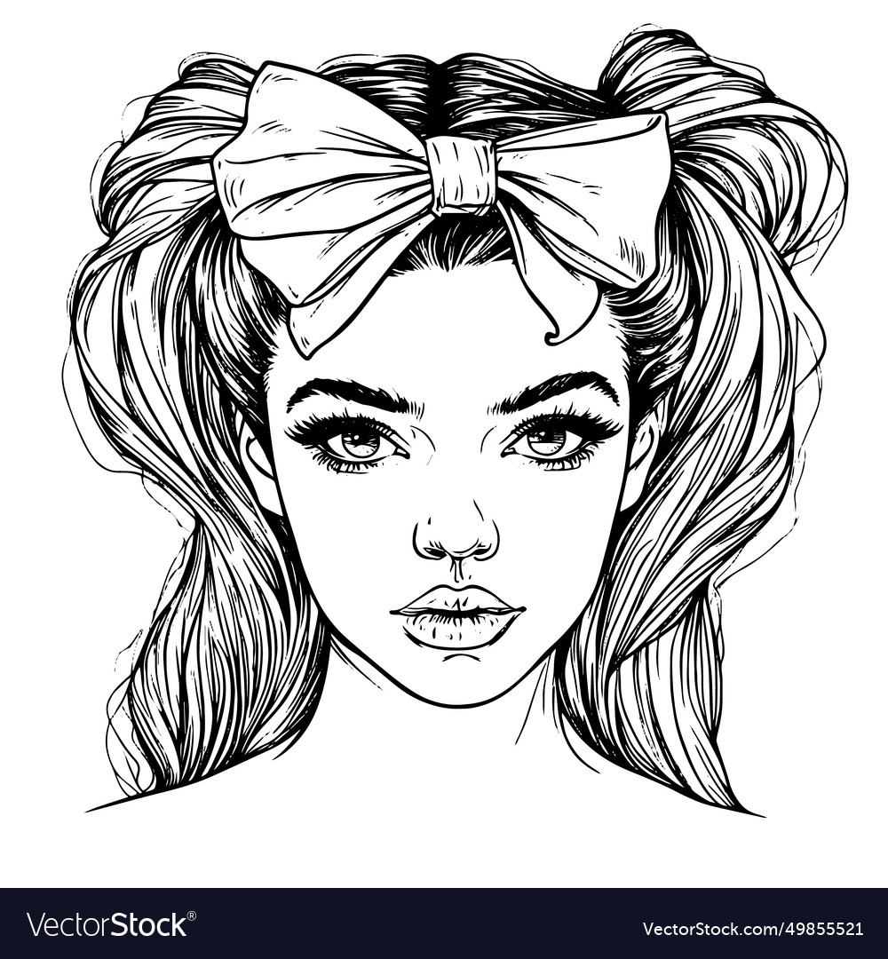 Cute flirty girl doodle outline Royalty Free Vector Image