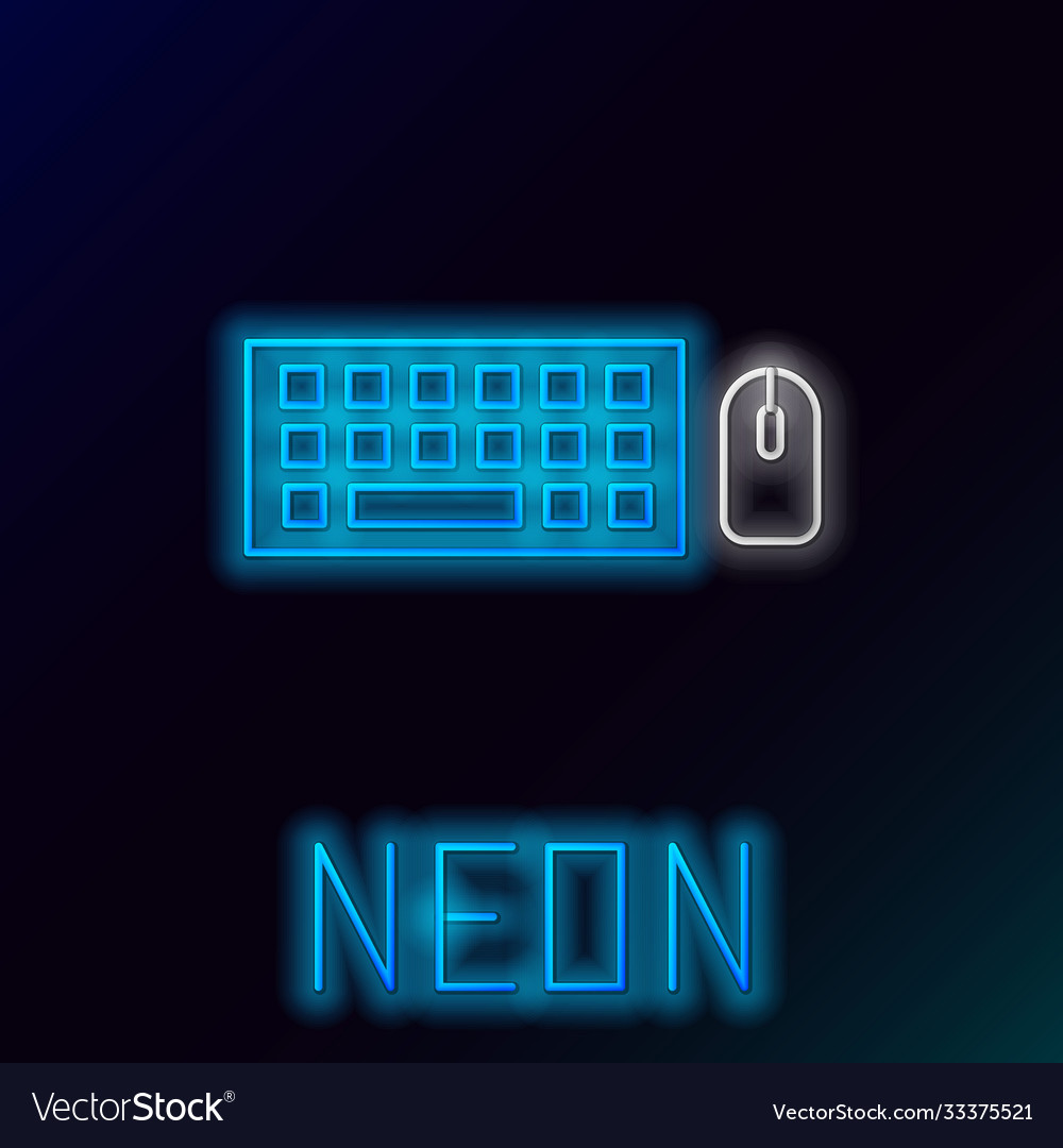 Glowing neon line computer keyboard and mouse icon vector image Glowing neon line computer keyboard and mouse icon