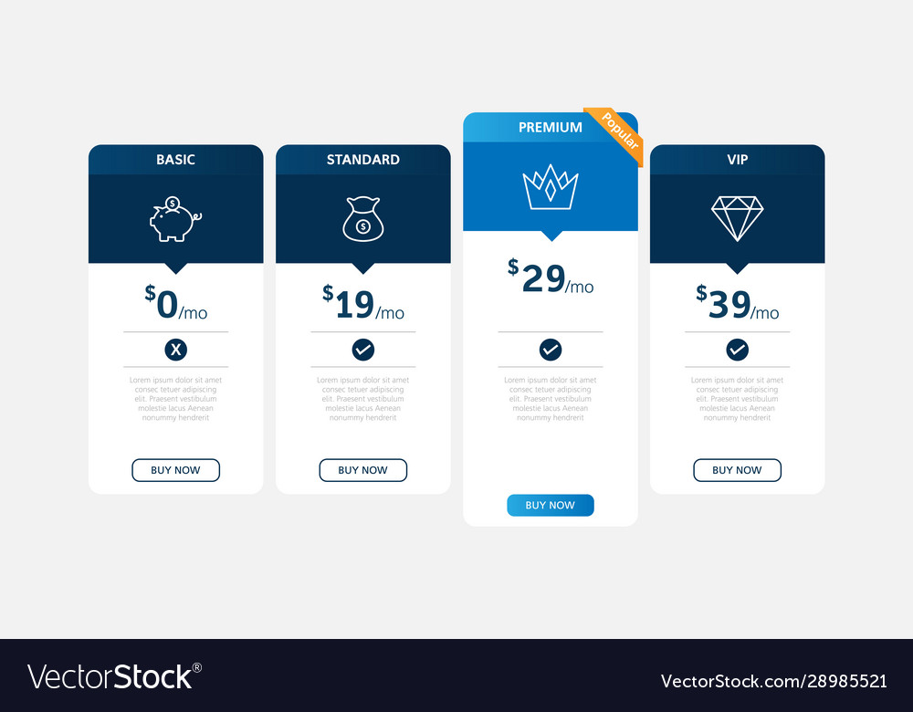 Pricing Table Template Design Royalty Free Vector Image