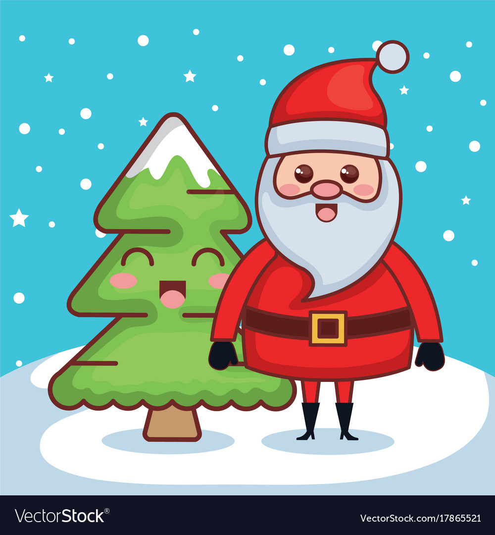 Santa claus with pine character christmas card