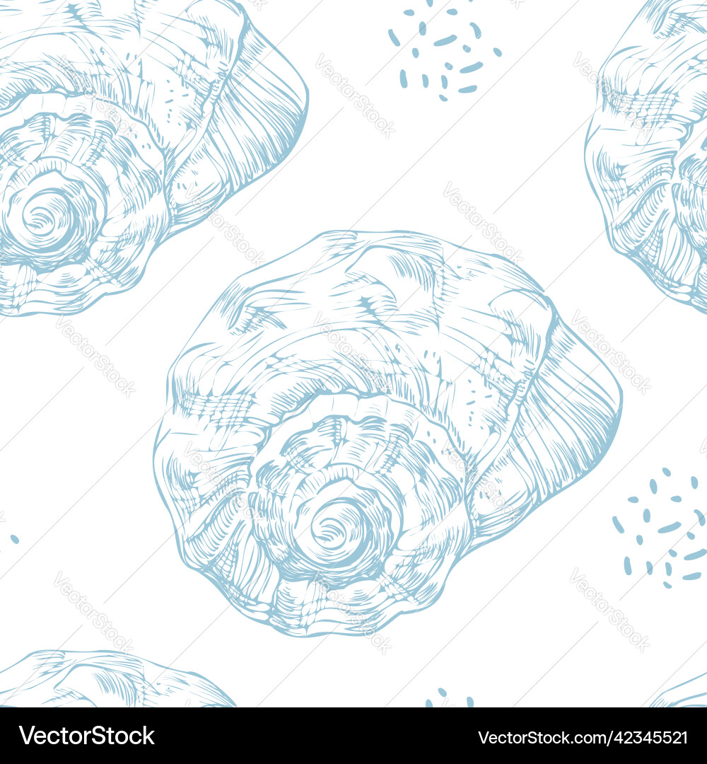 Seamless pattern hand drawn seashells and dots Vector Image