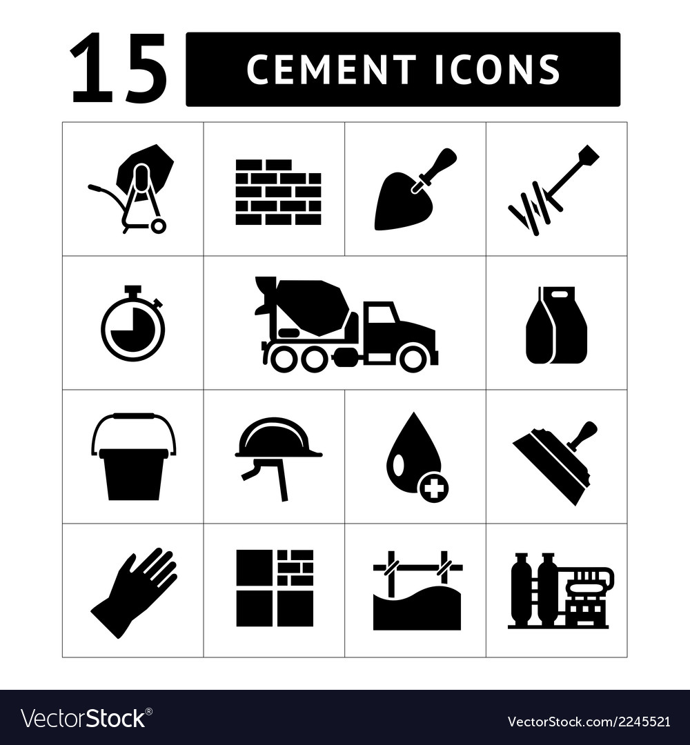 Set icons cement and concrete Royalty Free Vector Image