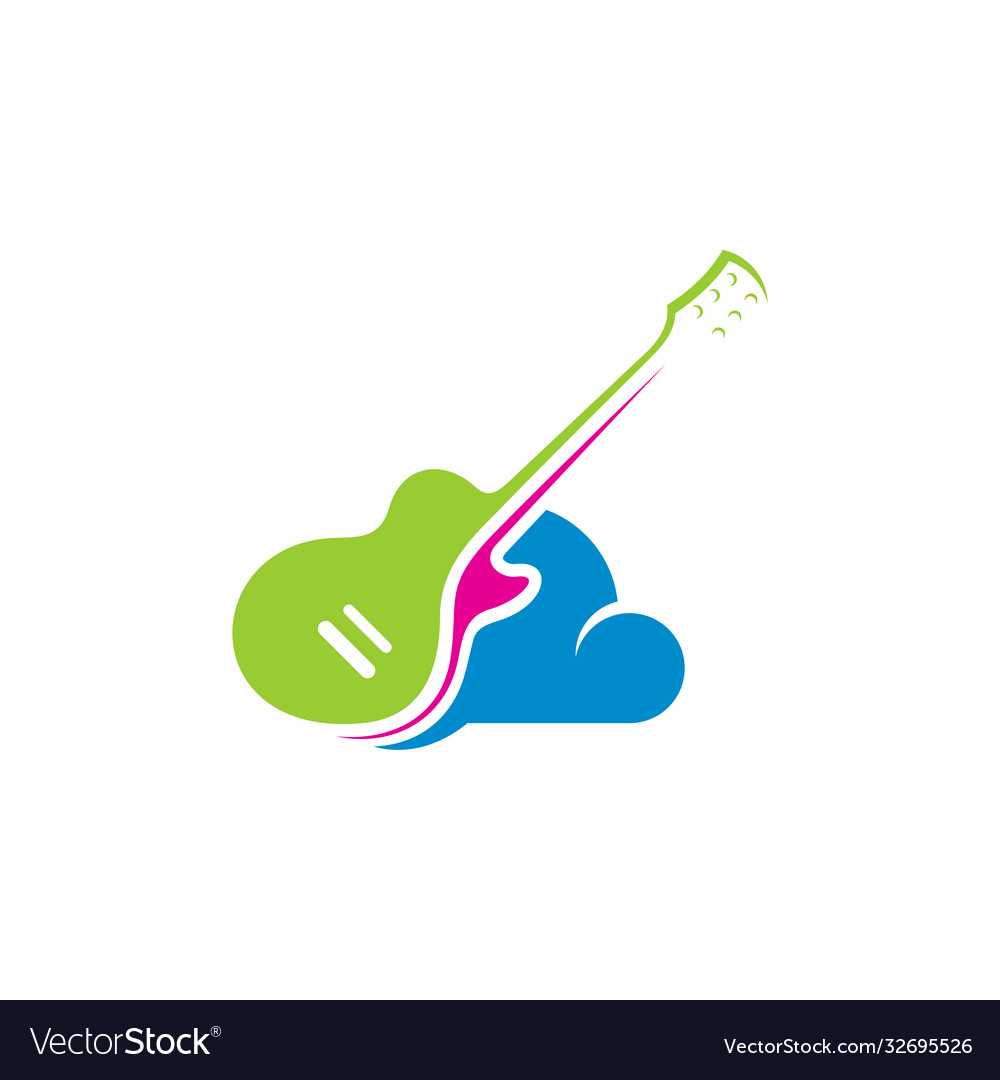 Guitar with clouds design template simple set