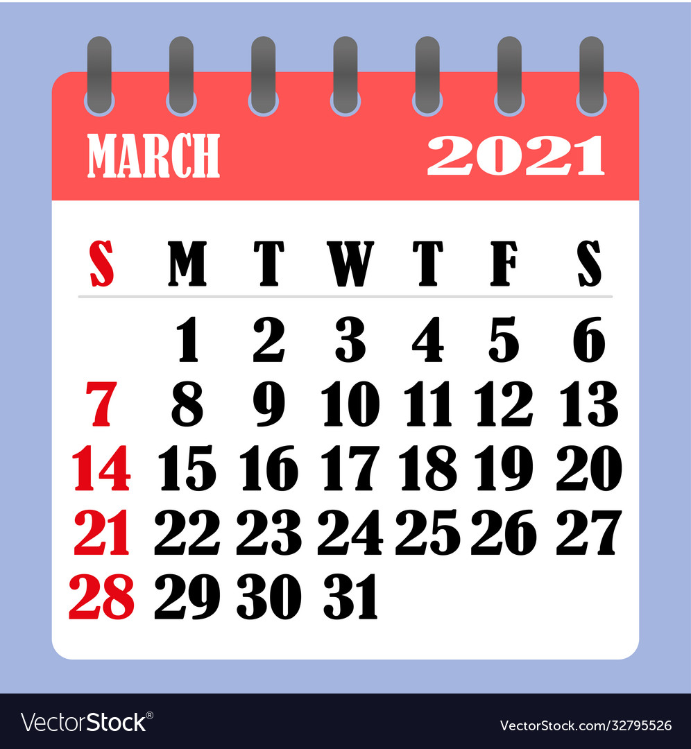 Letter calendar for march 2021 week begins