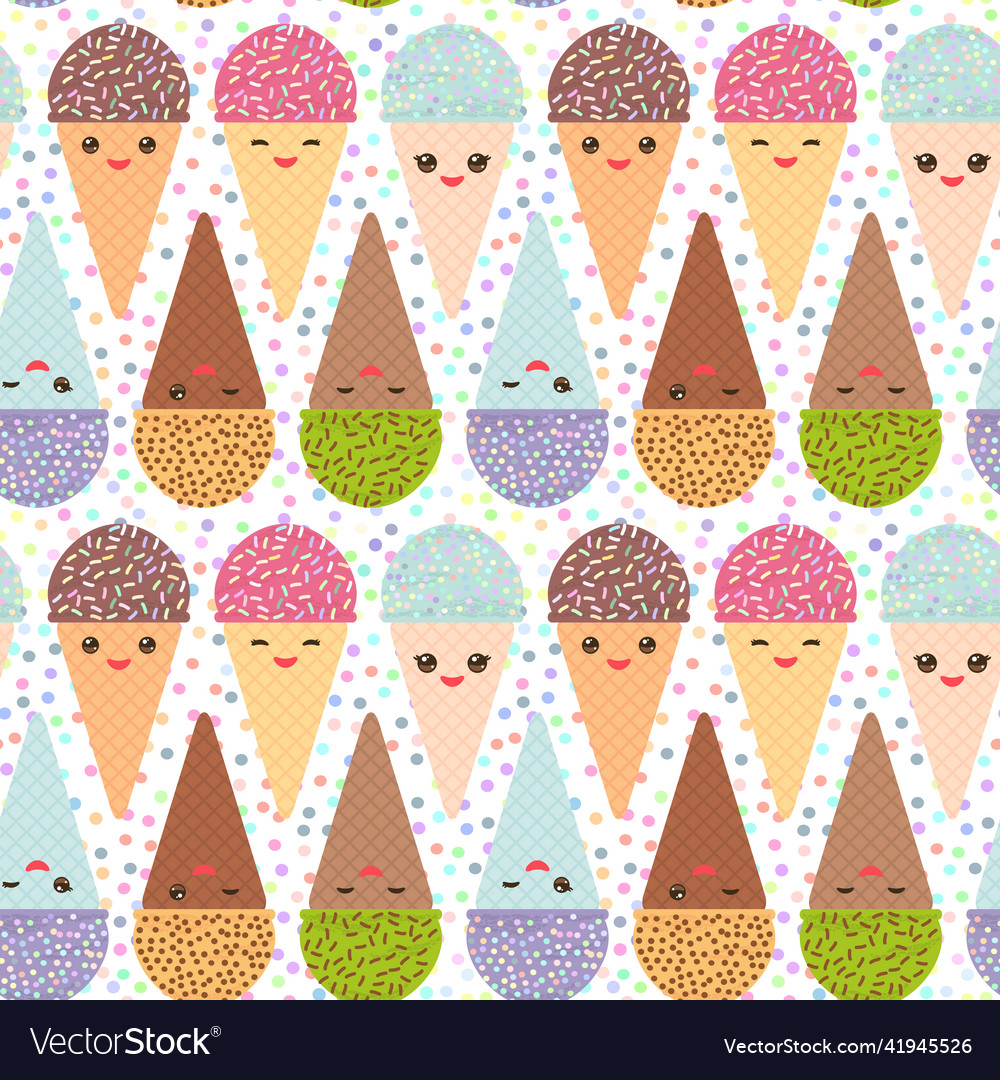 Seamless pattern with three kawaii mint raspberry vector image Seamless pattern with three kawaii mint raspberry