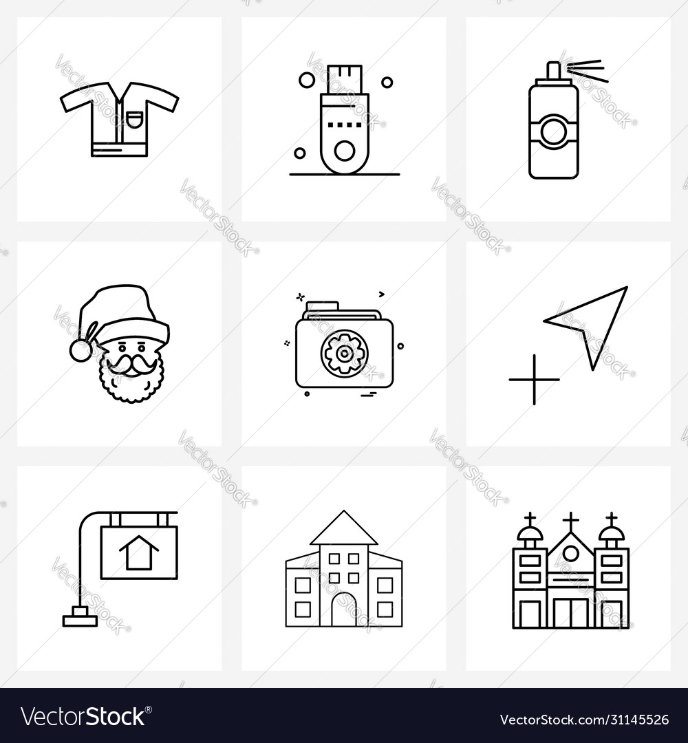 Simple set 9 line icons such as add setting