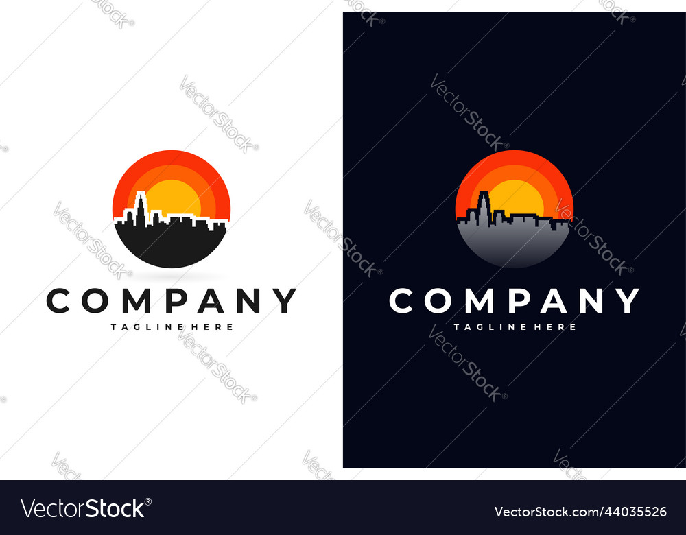 Sun city logo urban logo with sign Royalty Free Vector Image