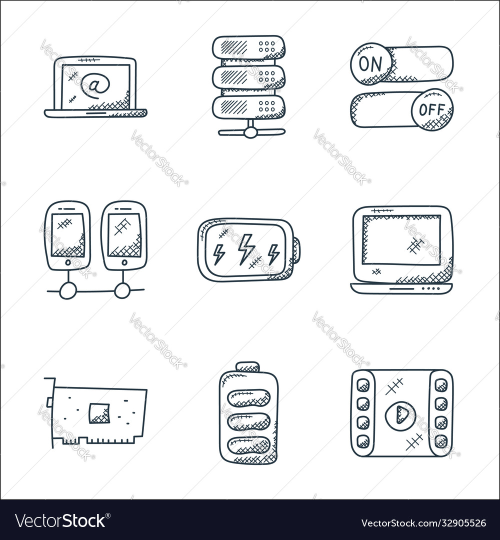 Technology line icons linear set quality vector image Technology line icons linear set quality