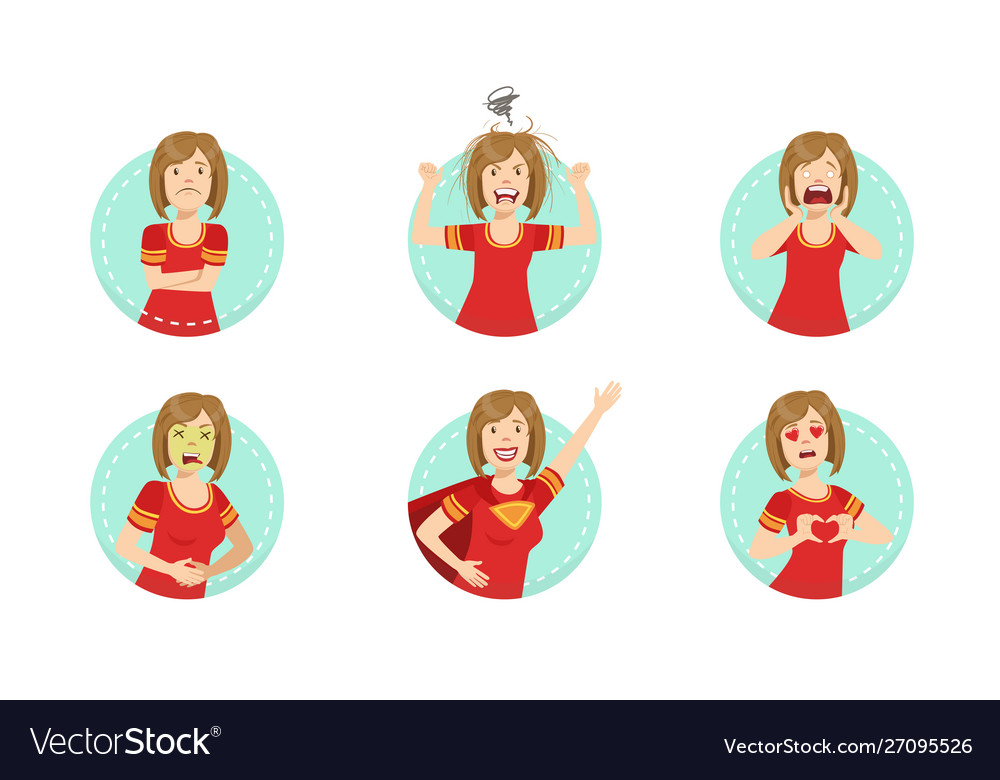 Young woman showing various emotions set female Vector Image