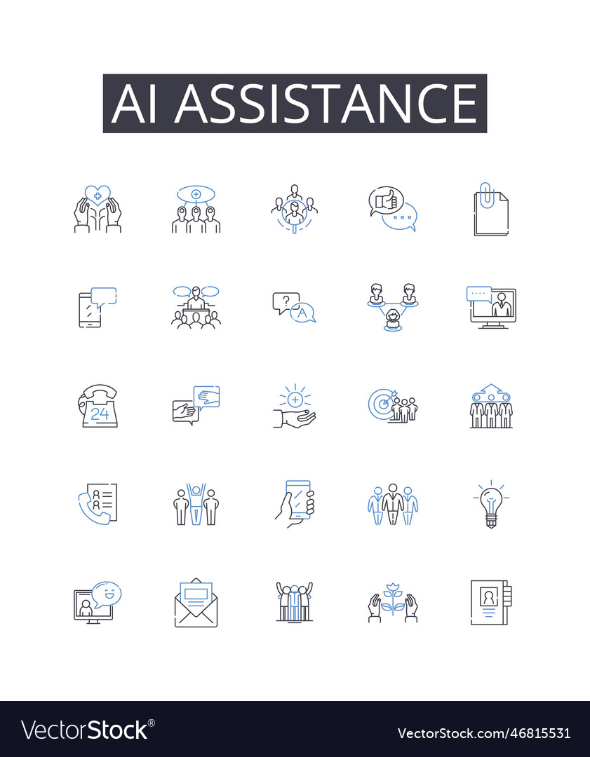 Ai assistance line icons collection automated vector image Ai assistance line icons collection automated