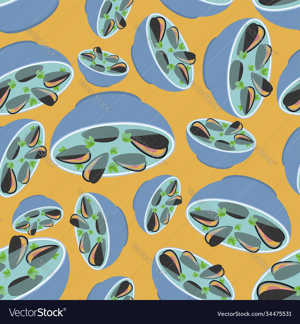 Clam soup pattern seamless seafood japanese