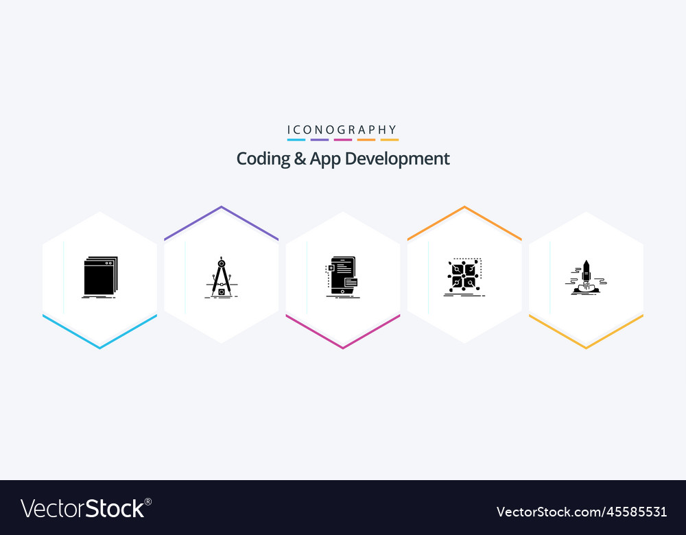 Coding and app development 25 glyph icon pack