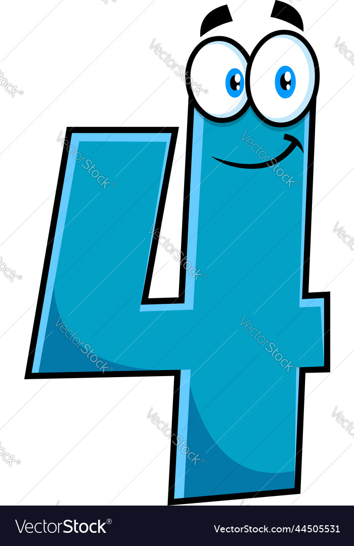 Funny blue number four 4 cartoon character Vector Image