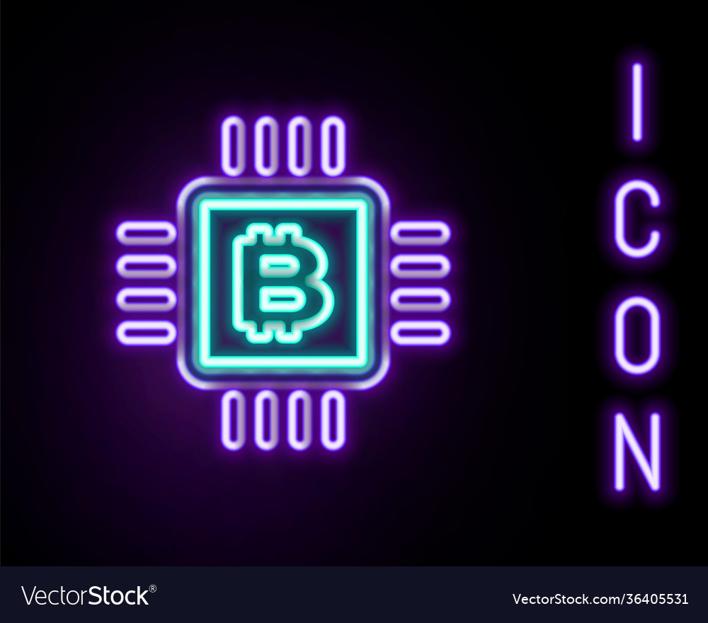 Glowing neon line cpu mining farm icon isolated vector image Glowing neon line cpu mining farm icon isolated
