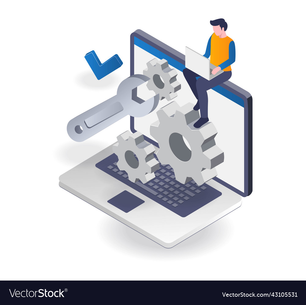 Man is updating the web application vector image Man is updating the web application