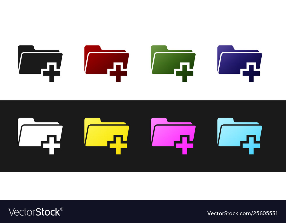 Set add new folder icon isolated on black vector image Set add new folder icon isolated on black