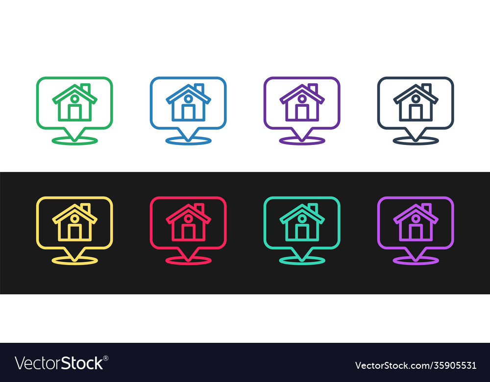 Set line map pointer with house icon isolated