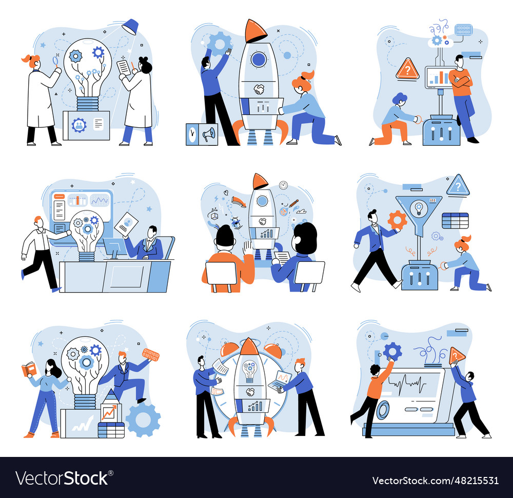 Solving problem and joint work teamwork assemble vector image Solving problem and joint work teamwork assemble