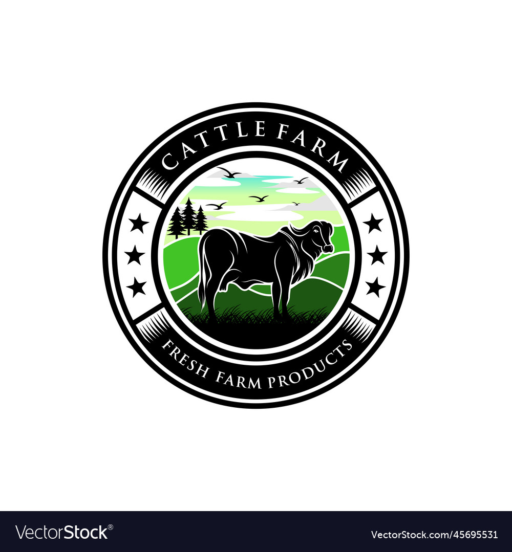 Vintage cattle farm logo template Royalty Free Vector Image