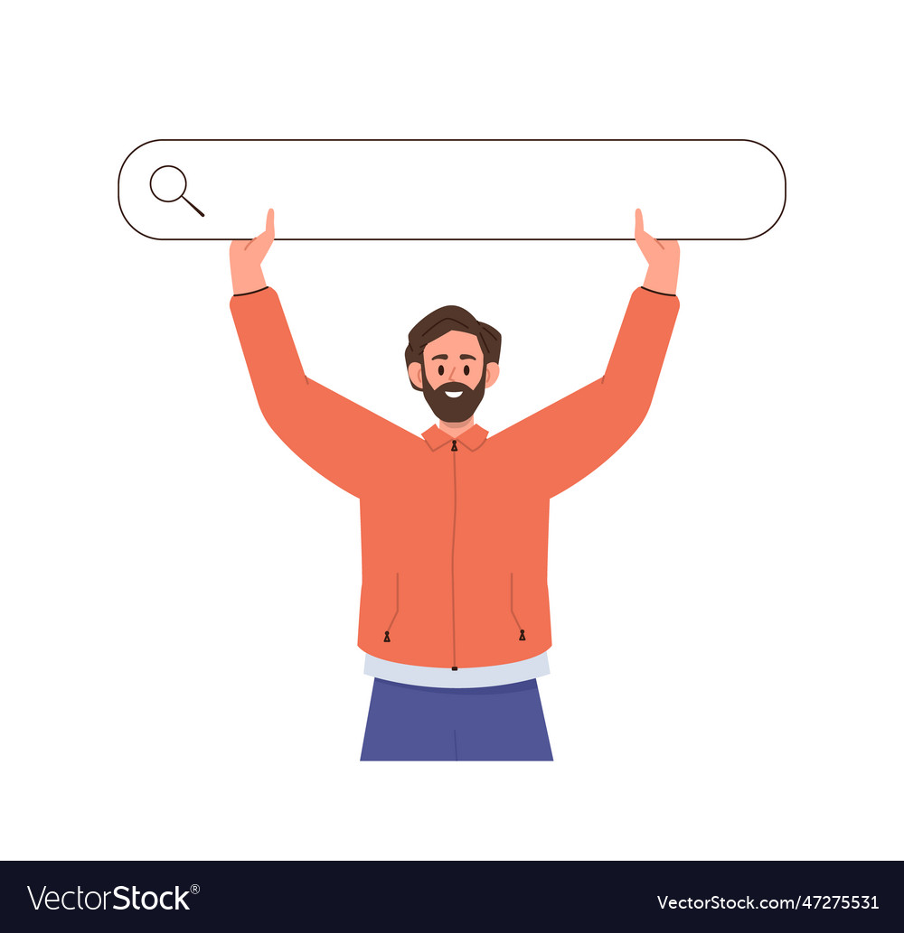 Young man character searching on internet using vector image Young man character searching on internet using