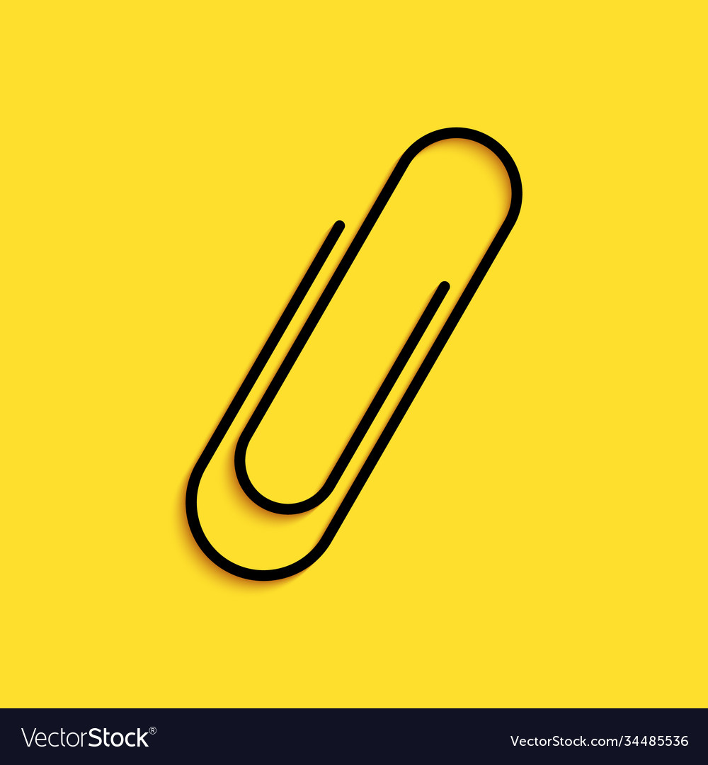 Black paper clip icon isolated on yellow Vector Image