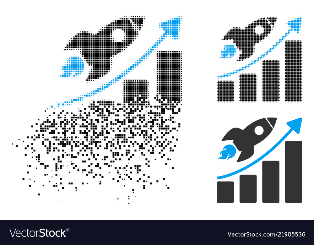 Dissolving dotted halftone rocket startup chart vector image Dissolving dotted halftone rocket startup chart