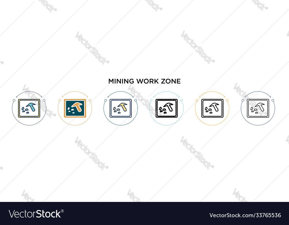 Mining work zone icon in filled thin line outline