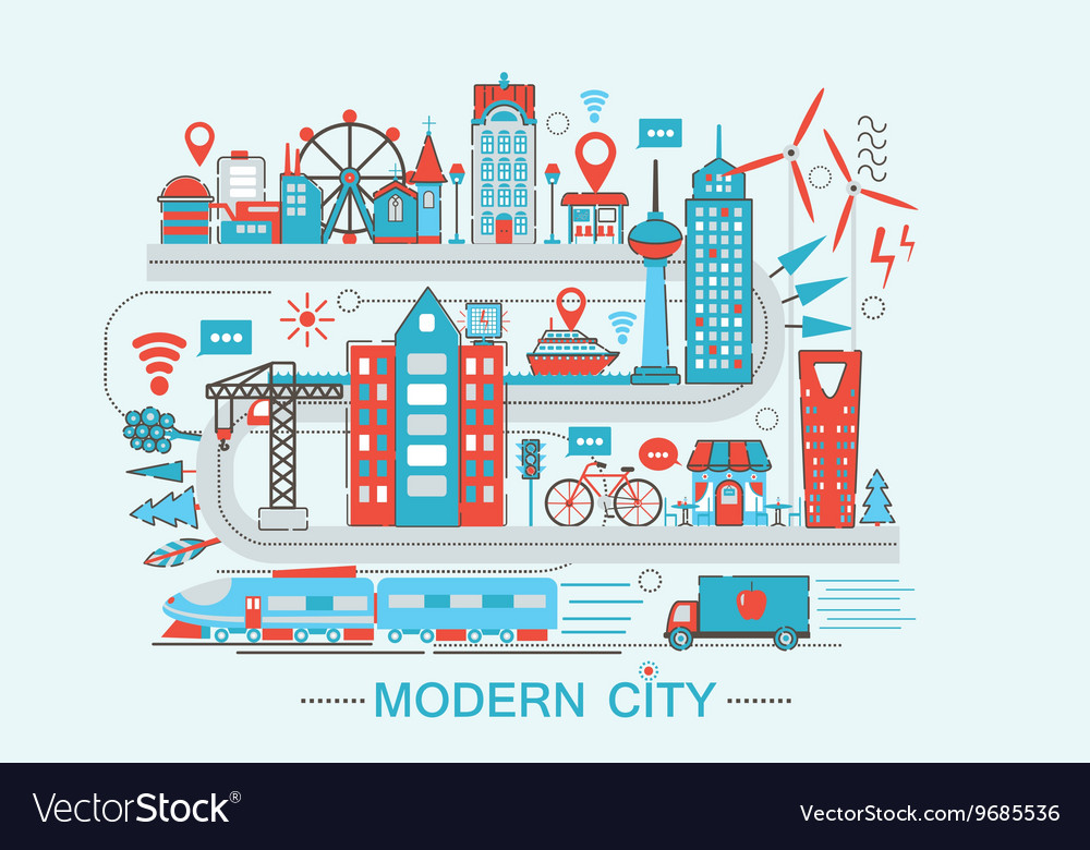 Modern smart city graphic flat line design Vector Image